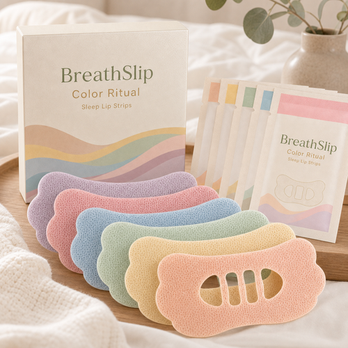 BreathSlip Color Ritual dopamine color sleep lip strips and packaging