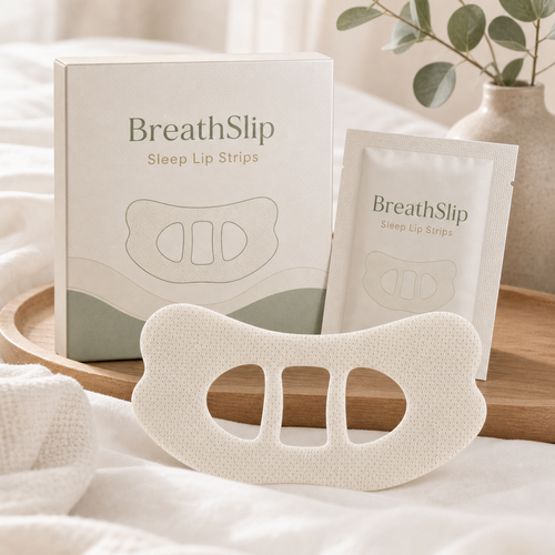 BreathSlip Sleep Lip Strips premium cream box sachet and porous lip strip